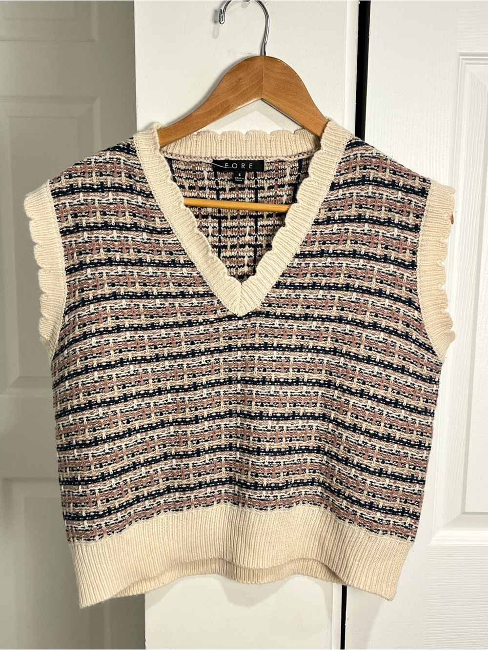 FORE Oversized Houndstooth Sweater Vest Scalloped Edge Golf Preppy Academia S